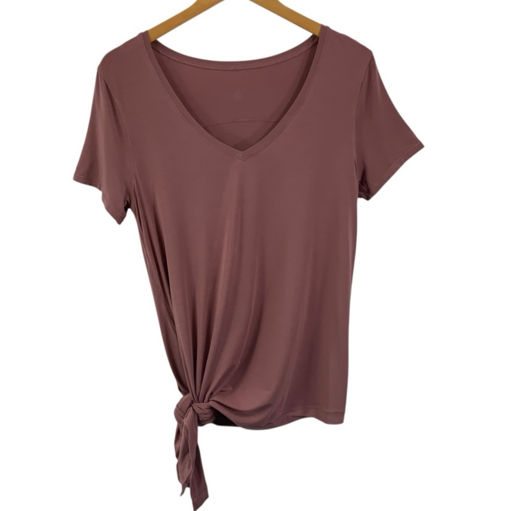 LULULEMON To The Point Pink Side Tie-Front Tee V-Neck T-Shirt Approx Size M / L